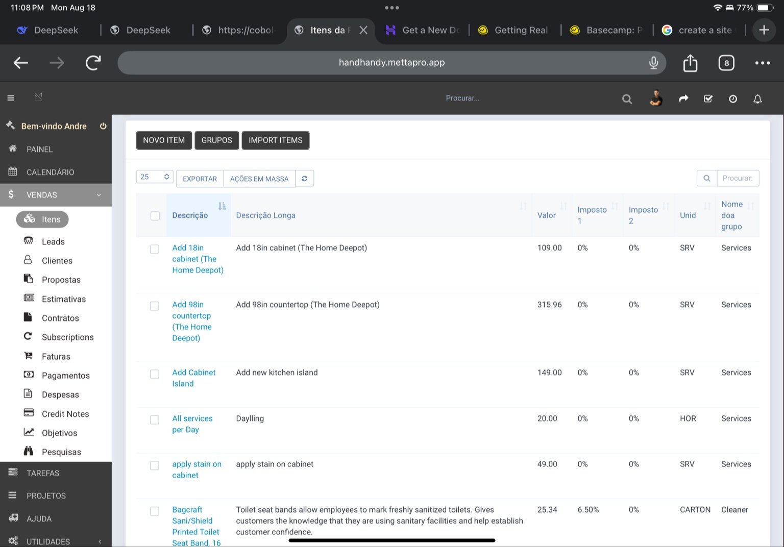 Catálogo e precificação / Catalog & pricing